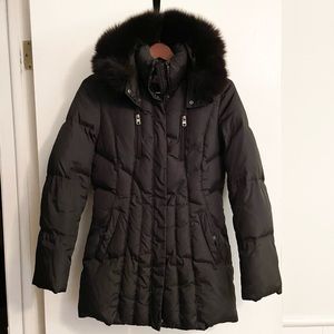 Black Puffer Coat With Real Fur Hood